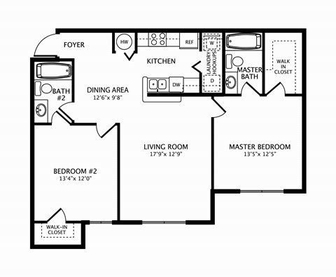 Two Bedroom Floor Plan at Mariners Cay Affordable Apartments in Spring Hill FL